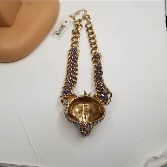 BETSEY JOHNSON PURPLE CRYSTALS FOX CHUNKY STATEMENT FASHION CHAIN NECKLACE. - Picture 10 of 10